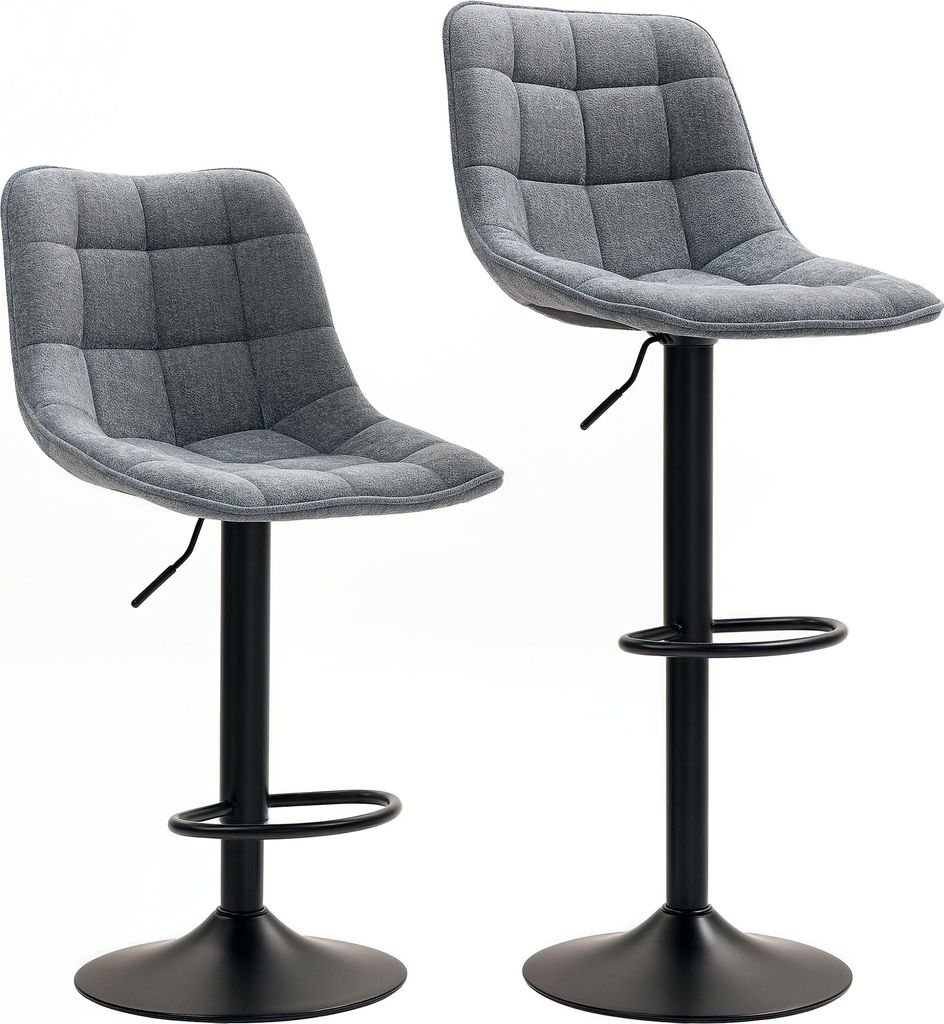 Fortuna Lai Barhocker 2er-Set, Gepolstert Barstuhl mit Lehne, Stahlgestell, Chenille-Optik, Höhenverstellbare Küchenstühle mit Fußstütze 360°...