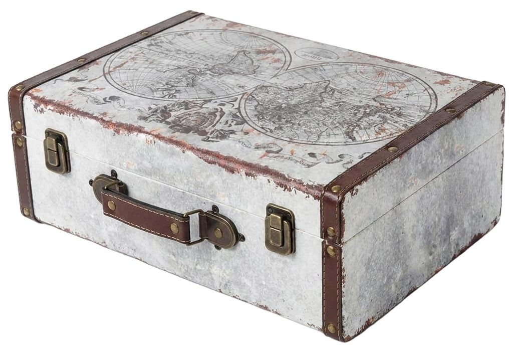 HMF Deko Koffer aus Holz mit Deckel und Ledergriff, Produktbild 