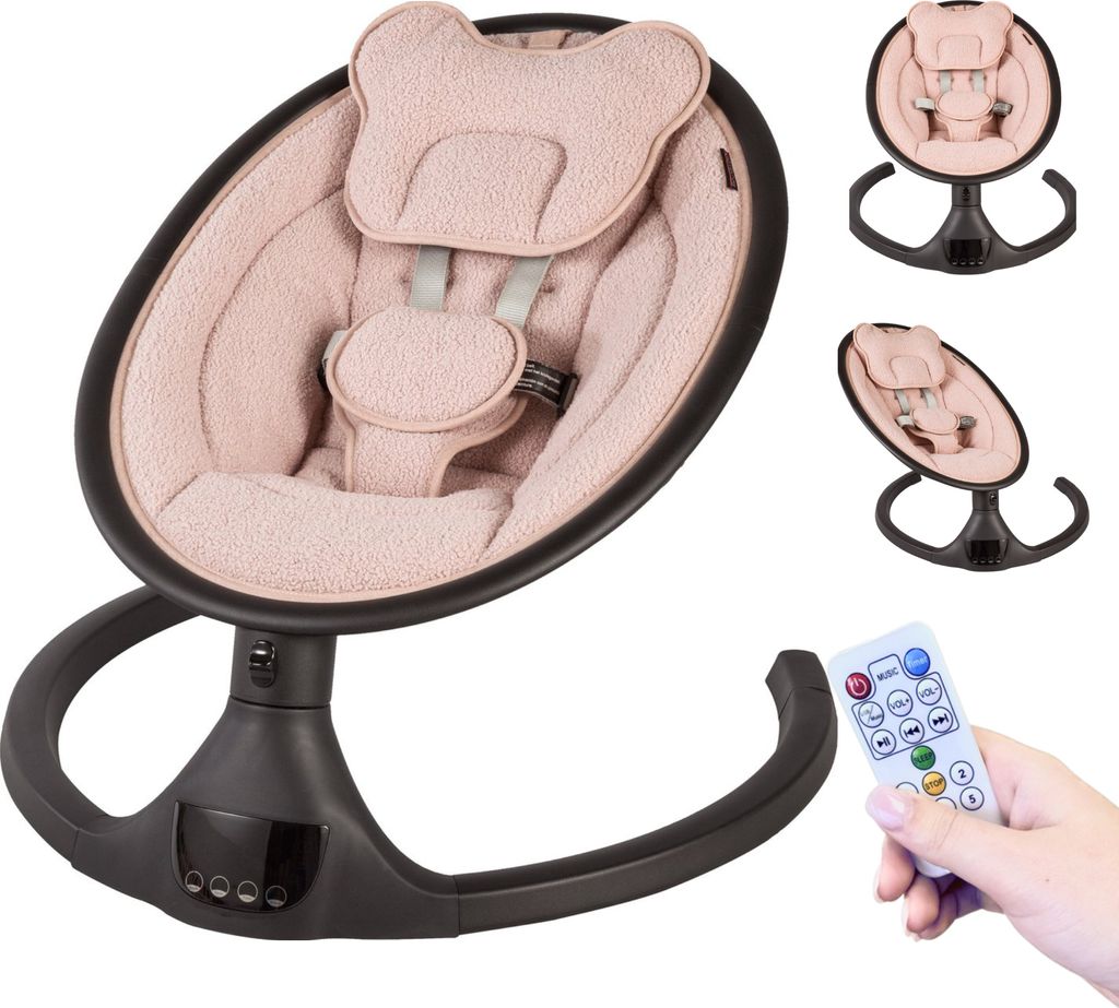X Adventure Elektrischer Babywippe Rocco Teddy Altrosa – 5 Geschwindigkeiten, Bluetooth-Lautsprecher, LED-Touch-Panel, geeignet ab 0 Monaten bis ...