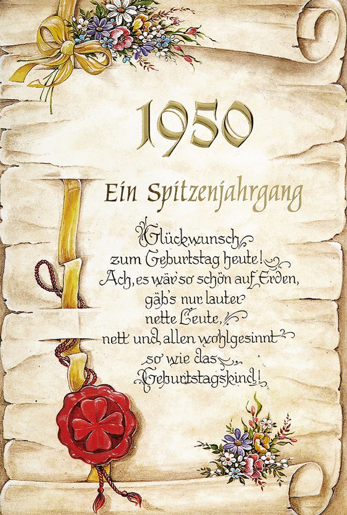 76. Geburtstag Jahrgang 1950 Karte mit Umschlag, Innentext