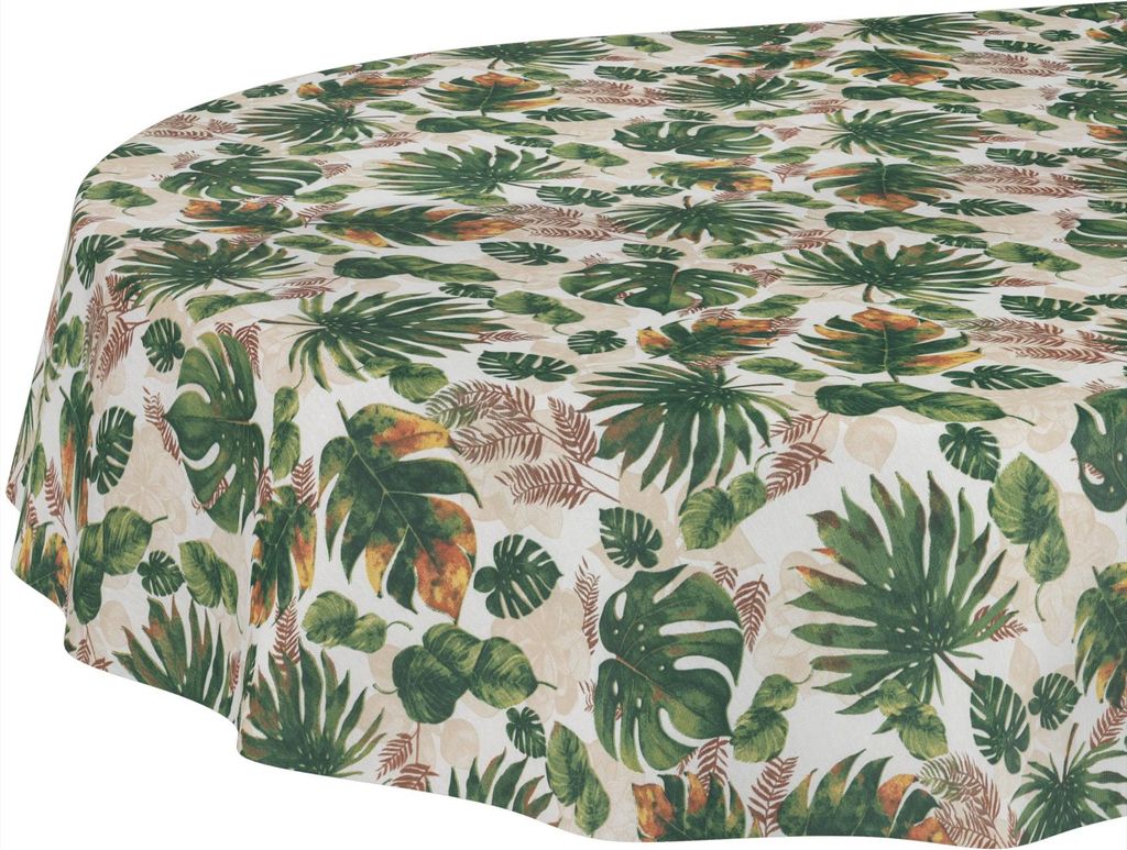 Tischdecke Aquarell Motresa Dukelgrün Oval 260x140cm Schnittkante Wasserabweisend abwaschbar