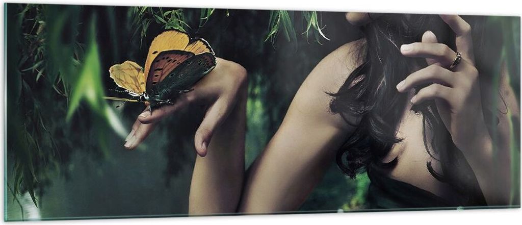 Bilder auf glas - Körper Kosmetik Mode Schmetterling - 140x50cm - Glasbilder - Wandbilder - Kunstdruck - Wanddekoration aus Glas - Glas Bilder - W...