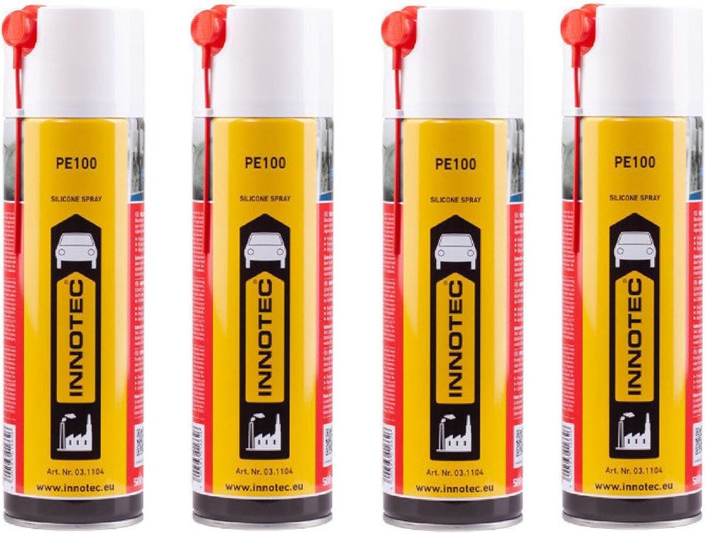 4 Stück Innotec Silikonspray PE100 - Schmiermittel schmiert, pflegt & schützt langanhaltend Gummi-, Kunststoff-, Holz- und Metallteile - Services...