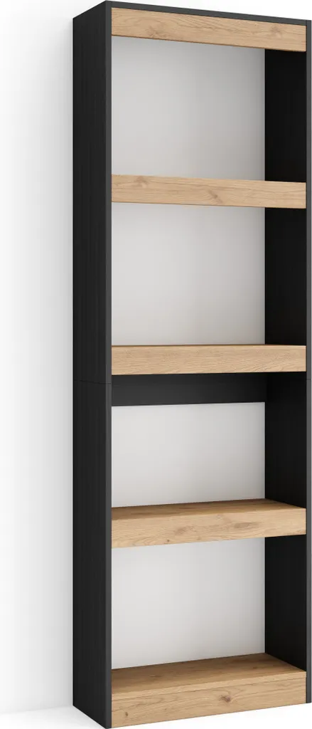 Bibliothèque Colonne de Rangement Style Industriel Chêne et Noir 186cm