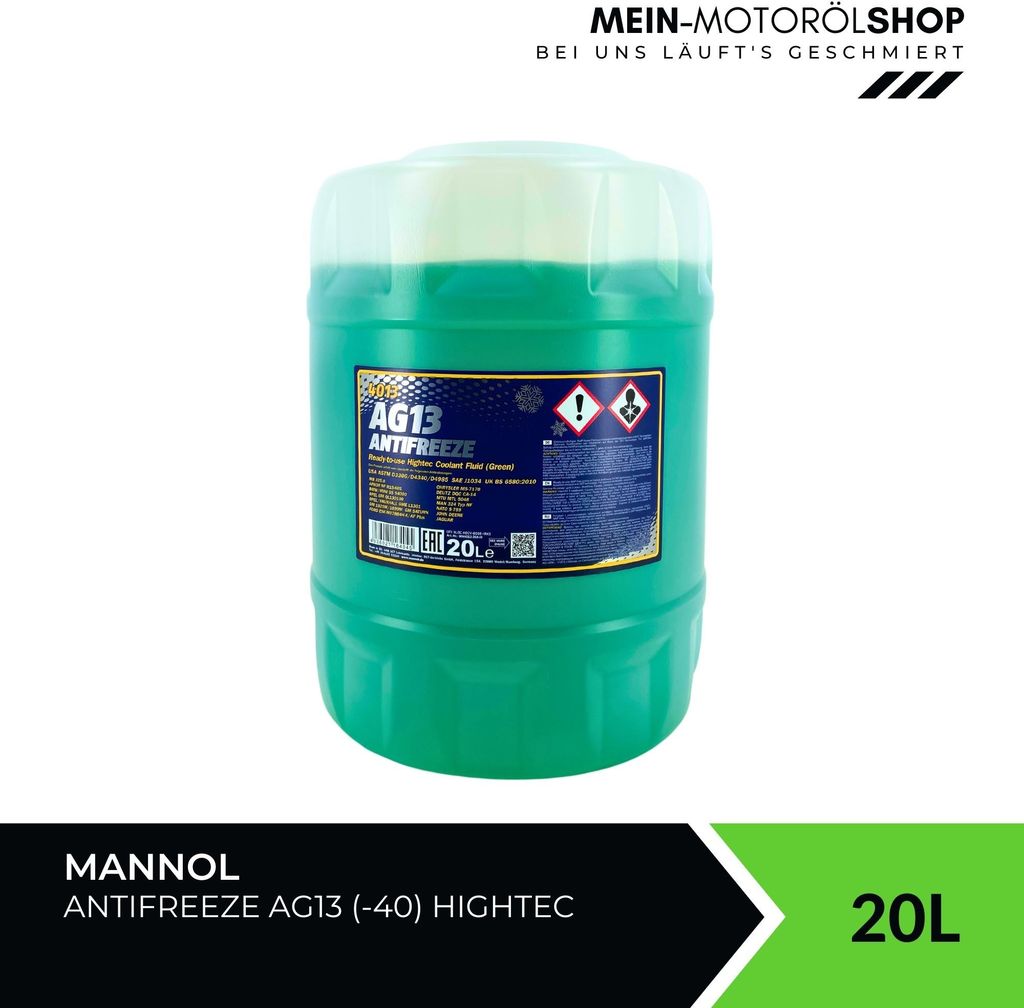A large green drum of antifreeze with a label.