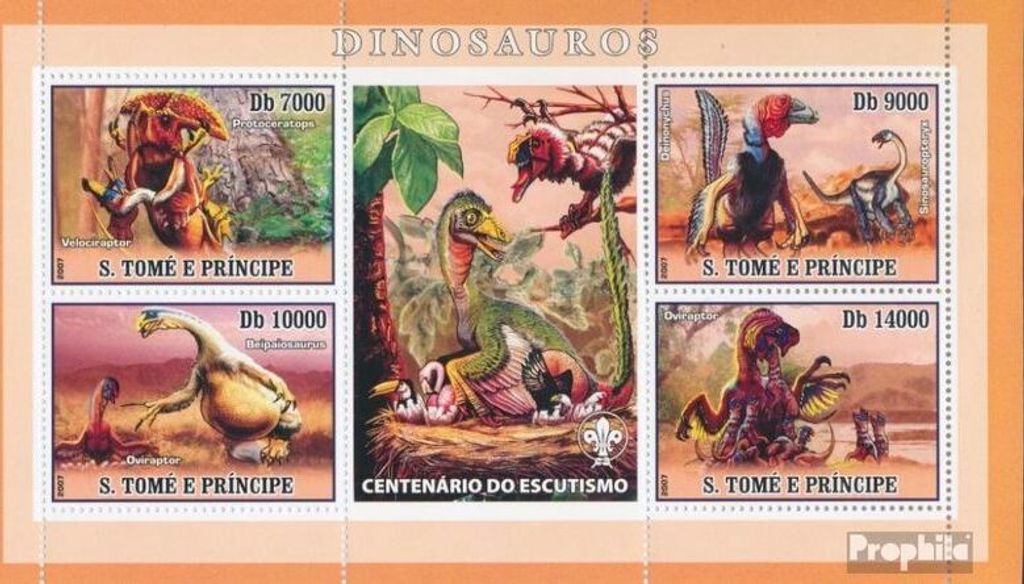 Briefmarken Sao Tome e Principe 2007 Mi 3020-3023 Kleinbogen (kompl. Ausgabe) postfrisch Dinosaurier
