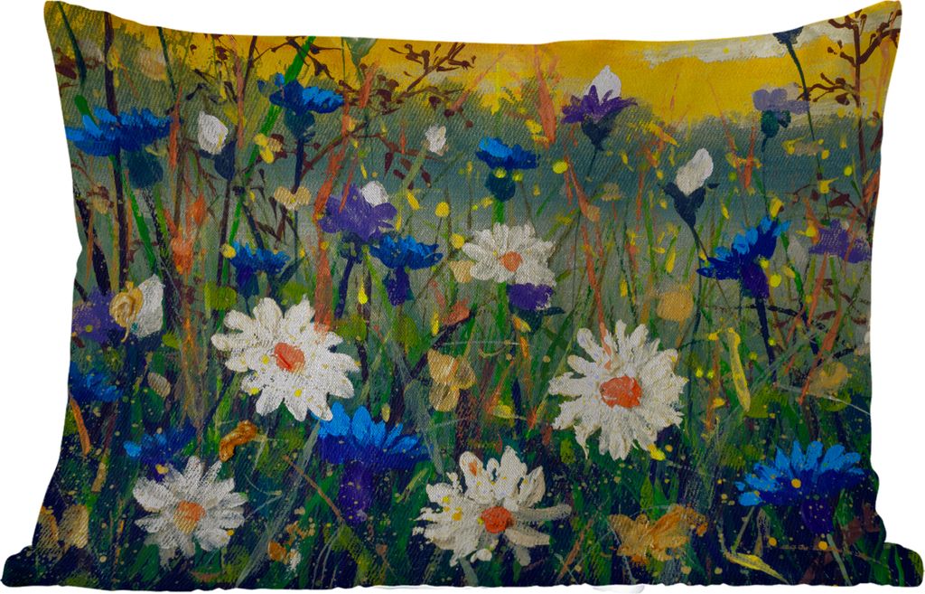 MuchoWow Outdoor Kissen - Malerei - Ölfarbe - Natur - Blumen - 60x40 cm - Wetterfest - Lounge Kissen - Zierkissen - Kissen für Innenräume