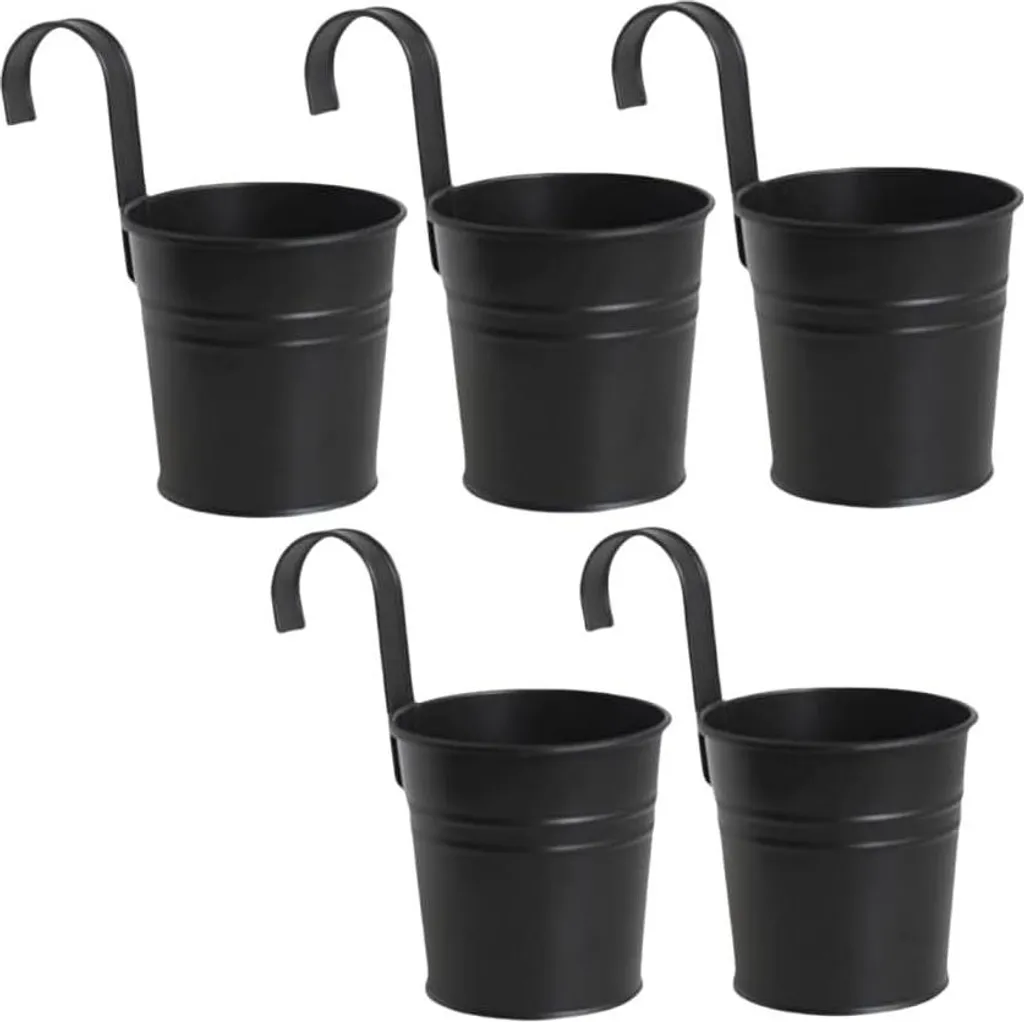 Pots de fleurs suspendus avec crochets - Seaux en métal noir design 5x