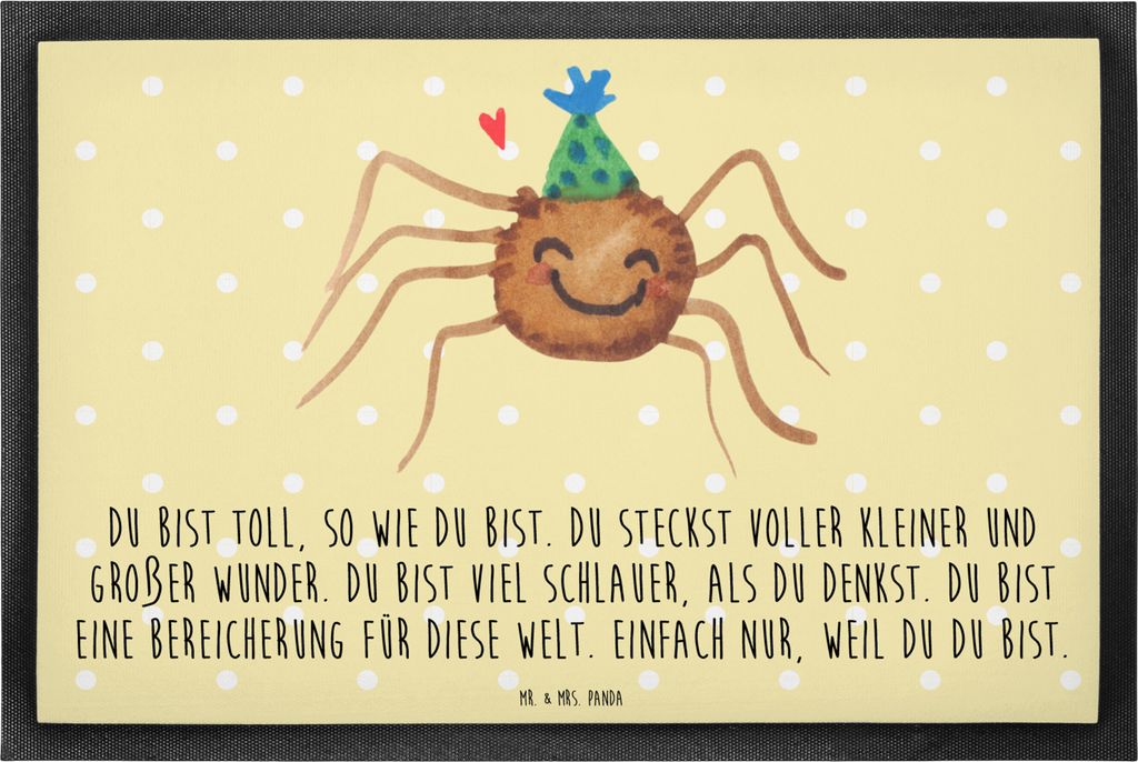 Mr. & Mrs. Panda Schmutzmatte Spinne Agathe Party 40 x 60 cm - Gelb Pastell - Geschenk, Fussmatte, Selbstliebe, Motivation, Glück, fußmatte, Schm...