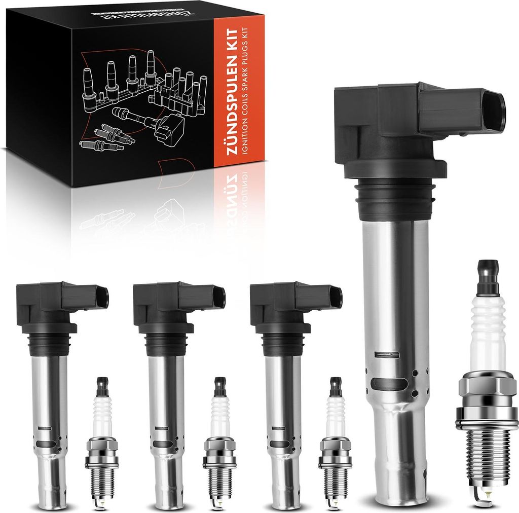 Frankberg 4x Zündspule+4x Zündkerze für VW Golf Polo Passat Beetle Bora Variant Caddy Kasten/MPV CC EOS Scirocco Sharan