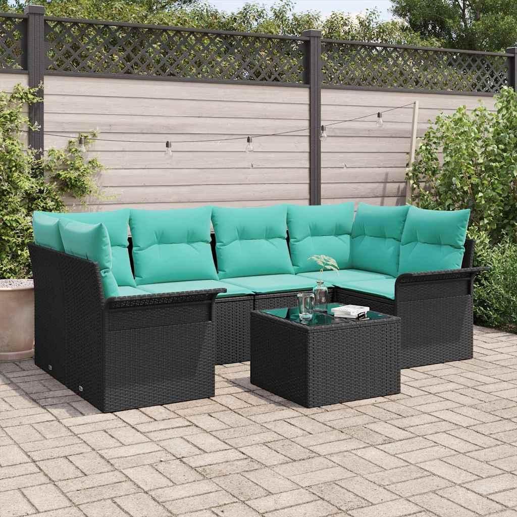 Gartensofa-set mit Kissen 7 pcs Schwarz Poly-Rattan - Gartenmöbelgarnituren DE20