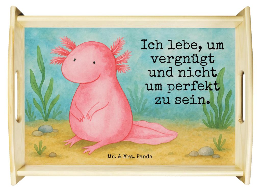 Mr. & Mrs. Panda Servier Tablett Axolotl Niedlich Design - Weiß - Geschenk, Servierplatte Holz, Fröhlich, Weisheit, Lebensweisheit, Sofa, Freundi...