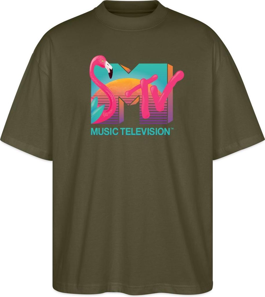 Spreadshirt MTV Music Television Flamingo-Logo Oversize Uni T-Shirt, XS, Khaki