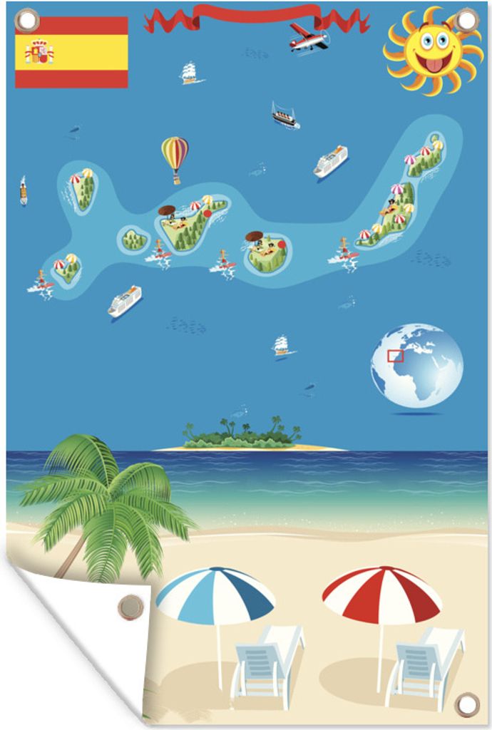 MuchoWow 60x90 cm Outdoor-Poster Gartendeko Sichtschutz Garten Poster für den Garten Eine Illustration des Strandes und der Kanarischen Inseln