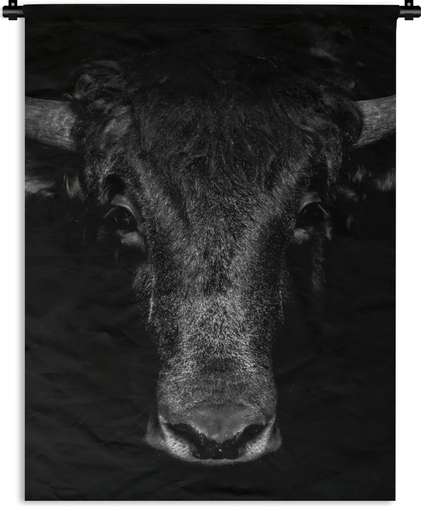 MuchoWow Wandteppich Wandbehang Taurus - Tiere - Schwarz - Weiß 120x160 cm Tapisserie Dekoration Wandtuch - Wohnzimmer - Moderne