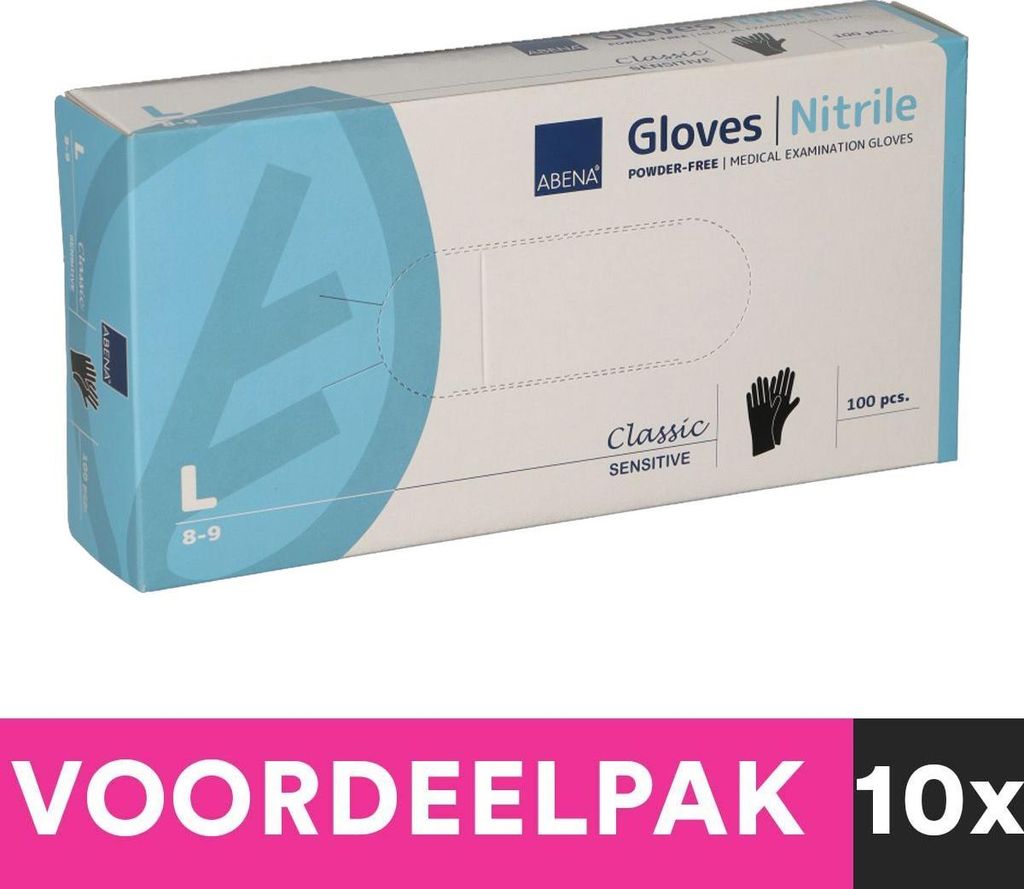 Puderfreie Nitrilhandschuhe von Abena, Größe L, 100 Stück, schwarz, Vorteilspackung