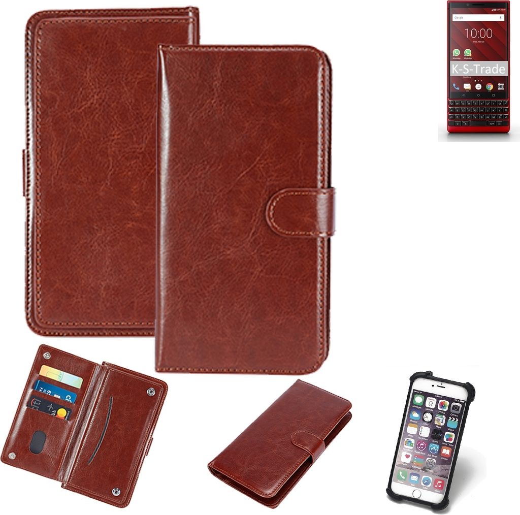 K-S-Trade 360° Hülle kompatibel mit Blackberry KEY2 Red Edition braun Kunstleder Case BookCase WalletCase Kunstlederederhülle Handyhülle,