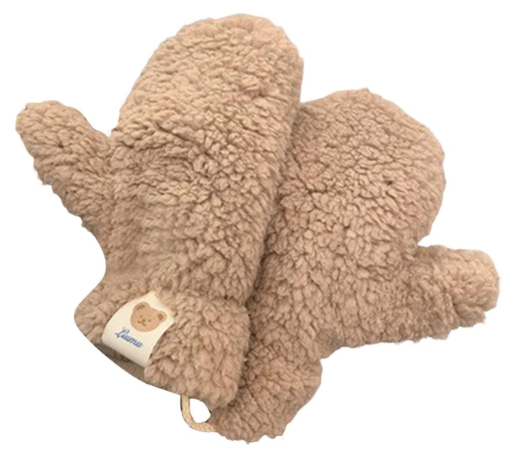 1 Paar Damen-Fäustlinge, flauschig, mit vollem Fingerumfang, um den Hals hängend, mit Bärenmotiv, halten warm, superweich, Herbst-Winter-Handsch...