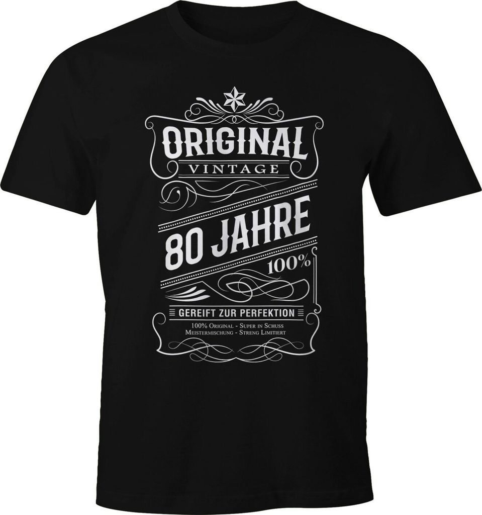 Herren Geschenk T-Shirt Geburtstag Original Vintage 30-80 Jahre Moonworks 80 schwarz 4XL