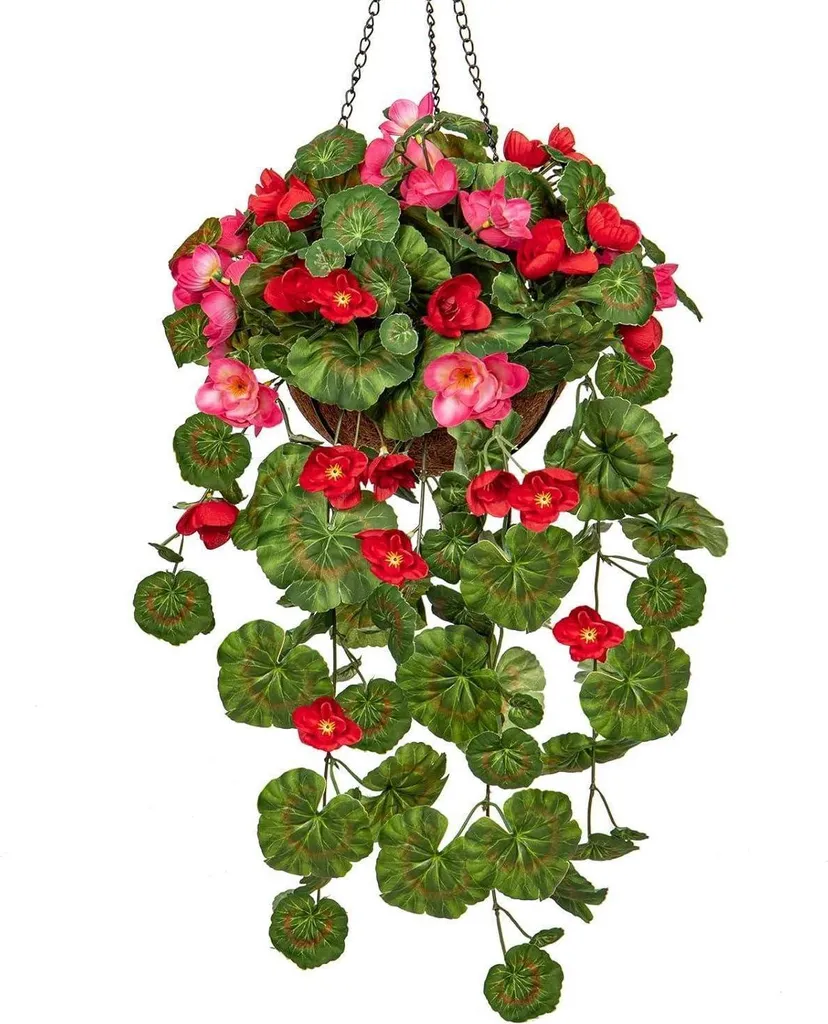 Géranium artificiel 70cm suspension réaliste - Fleurs rose et rouge UV