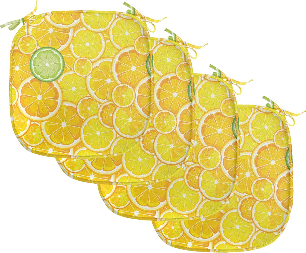 Set de 4 coussins pour sièges de salle à manger coloris jaune et vert