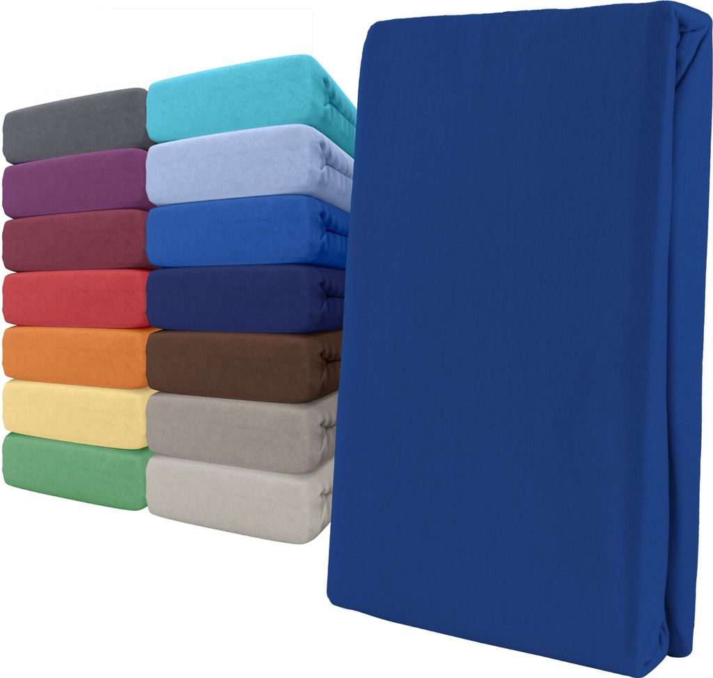 Spannbettlaken Jersey 180-200x200 Blau 100% Baumwolle Produktbild 1