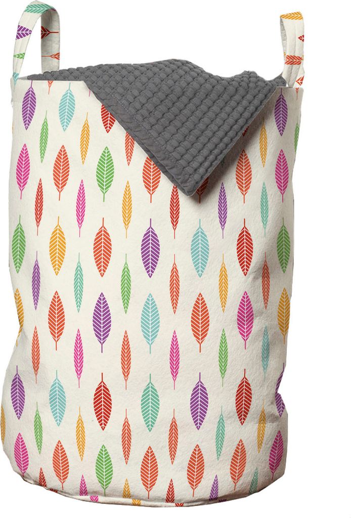 ABAKUHAUS Retro Wäschesack, Bohemian Bunte Federn, Wäschekorb mit Griffen Kordelzugverschluss für Waschsalons, 33 cm breit x 49 cm hoch, Eischal...