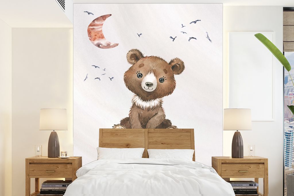 MuchoWow Fototapete für Wohnzimmer oder Schlafzimmer Wandtapete Vinyl Motivtapete Sprichwörter - Kind sein - Kinder - Teddybär - Aquarell - 19...