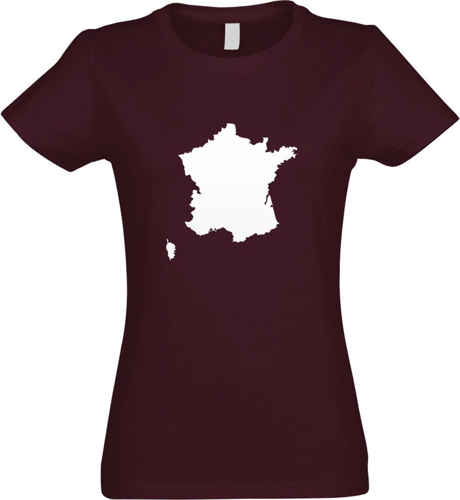 Kiwistar - T-Shirt tailliert - Damen - Burgund - Frankreich Umriss Kontur - mit Motiv Bedruckt - Funshirt Design - Sport - Freizeit - Damen - L