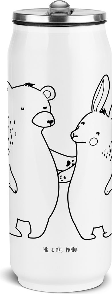Mr. & Mrs. Panda Trinkflasche Bär und Hase Umarmen - Weiß - Geschenk, Isolierte, für Immer, Wasserflasche, BFF, Freundin, Thermoflasche, Isolier...