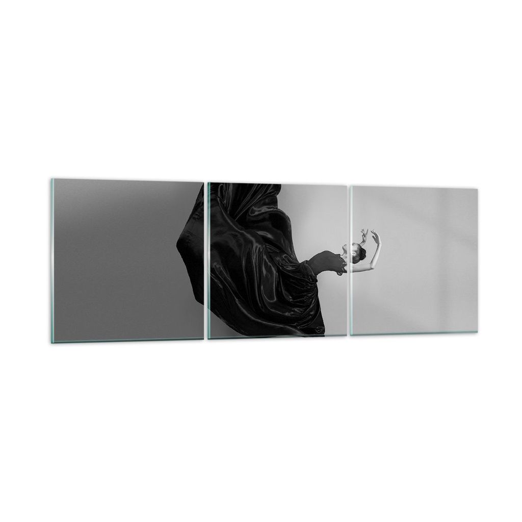 Bilder auf glas - 3 Teile - Tanz Schwarz Kleid - 120x40cm - Glasbilder - Wandbilder - Bilder - zum Aufhängen bereit - Wanddekoration aus Glas - Gl...