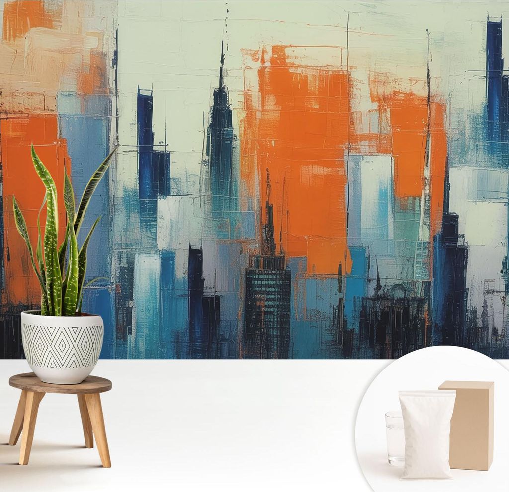Fototapete - 208x146 cm - Tapete - Wandtapete - Wandbilder - Dekofolie - Tapete Folie - Wand - Dekoration - Wohnzimmer - Abstrakte Stadt