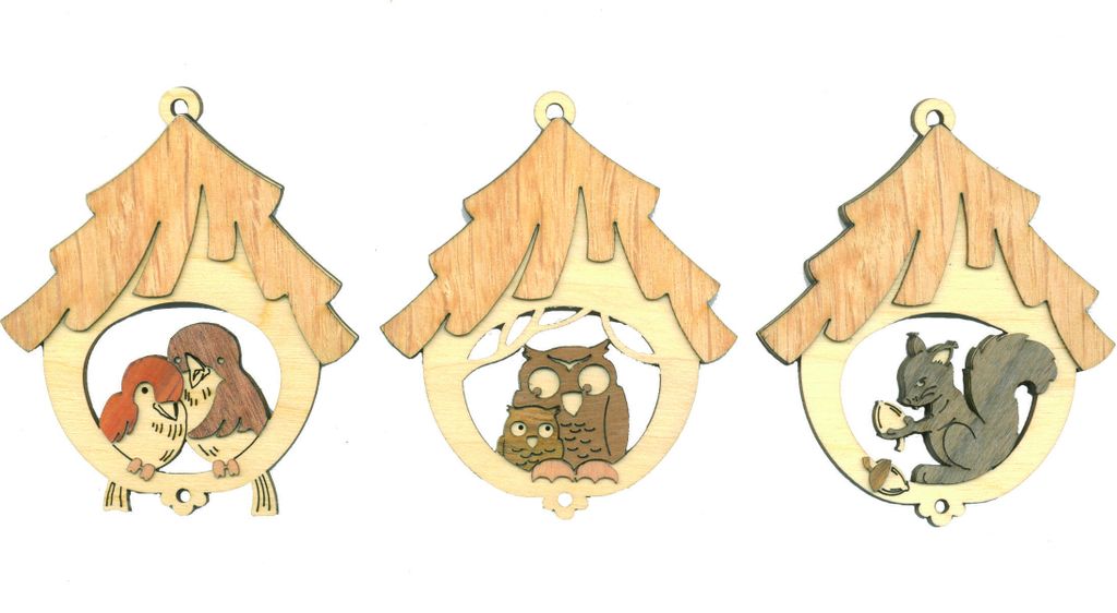 Drechslerei Kuhnert Weihnachtsbaumschmuck Vogelhaus - 6-teilig, Größe ca. 7cm - 19081