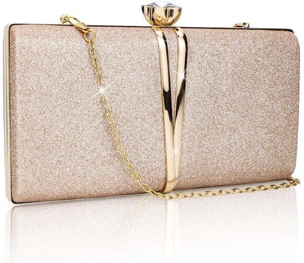 Pochette de soirée champagne à paillettes avec chaîne amovible Chérie