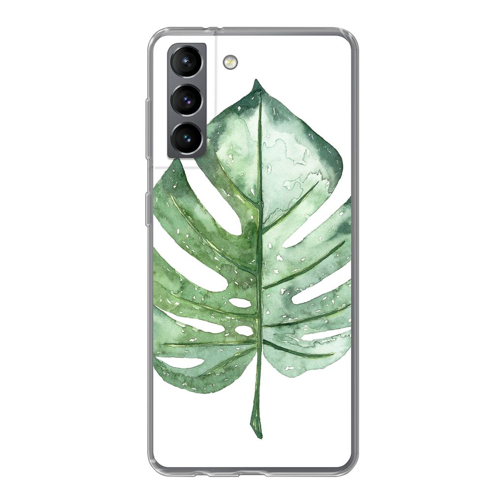 MuchoWow Handyhülle Schutzhülle Hülle für Samsung Galaxy S21 Aquarell - Monstera - Blatt Silikon Softcase Handy Hülle - Softcase