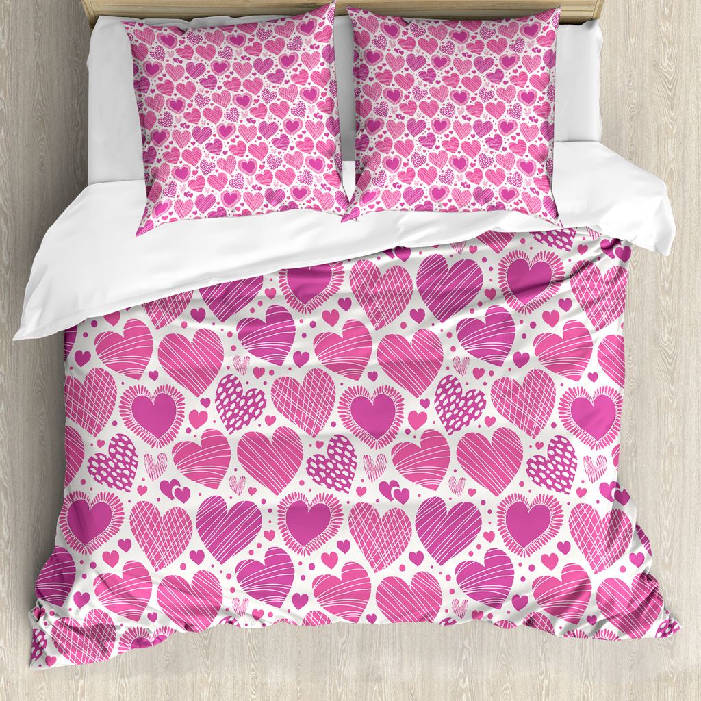ABAKUHAUS Valentines Bettbezug, Rosa Romantische Motive, Milbensicher Allergiker geeignet mit Kissenbezügen, 155 cm x 220 cm - 80 x 80 cm, Pink Weiß