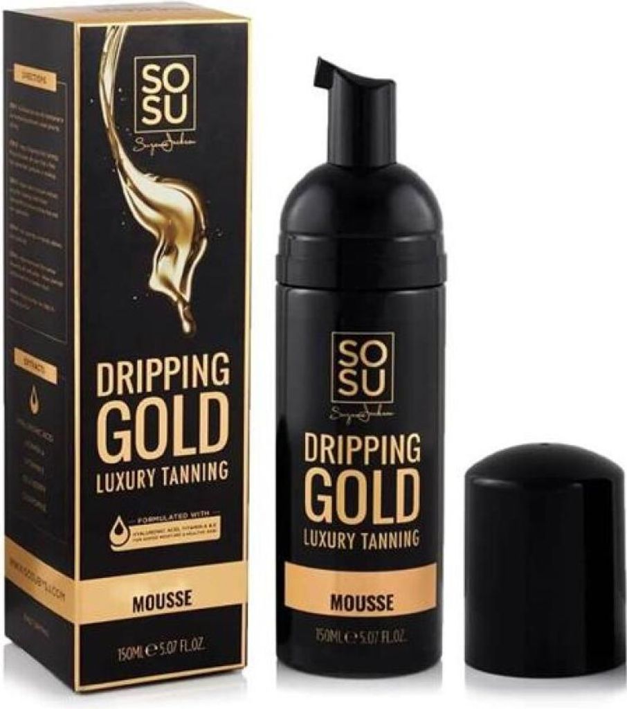 SOSU Dripping Gold Luxury Self Tanning Mousse 5 Oz Dark with Hyaluronic Acid and Vitamins A & E