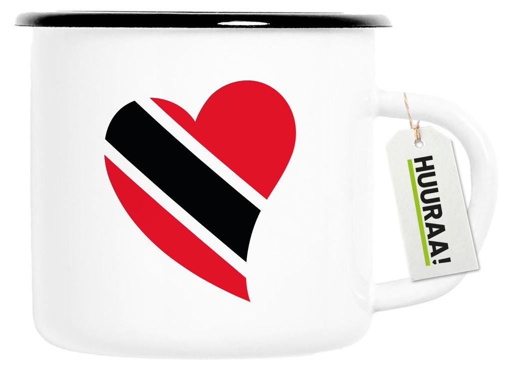 Huuraa Emaille Tasse Trinidad und Tobago Flagge Herz 300ml Vintage Campingbecher Geschenkidee