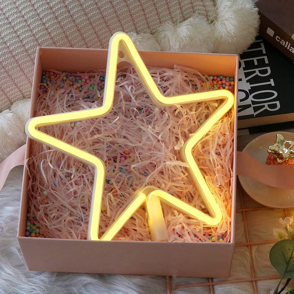 LED Neon Schild Stern Gelb 28.5x28.5cm - Weihnachtsdeko Produktbild 