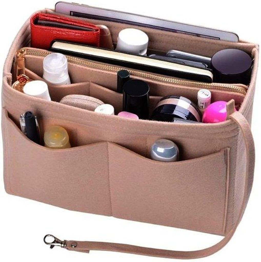 Beige-Vilten 2-in-1 Tasorganizer für Damen, Handtas mit Organizer-Set, mehreren Fächern, wechselbarer Reißverschluss