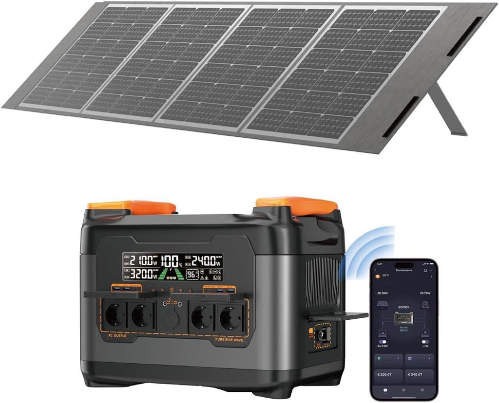 Stromerzeuger 2400W (4500W Spitze) Tragbare Powerstation,2048Wh LiFePO4-Akku,mit Solarpanel Set