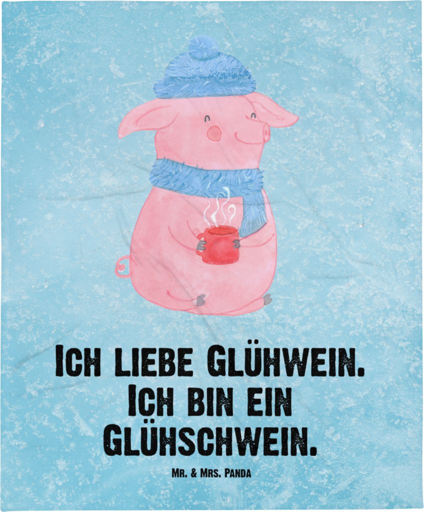 Mr. & Mrs. Panda Tagesdecke Schwein Glühwein - Eisblau - Geschenk, Wohndecke, Weihnachtsmarkt, Punsch, Decke, Schlafdecke, Glühschwein, Kuschelde...