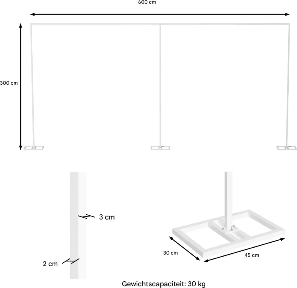 Structure décorative stable pour arche de mariage 3x6m en métal blanc