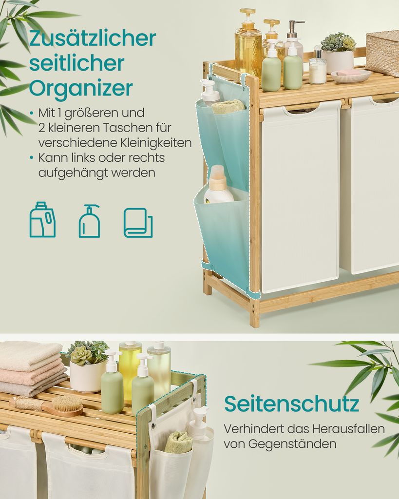 Wäschekorb 3 Fächer, Bambus, Wäschesammler 150 L, mit Produktbild 3