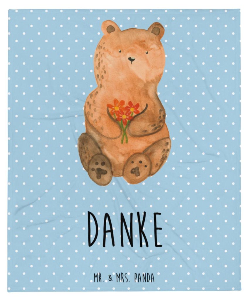 Mr. & Mrs. Panda Tagesdecke Bär Dankbar - Blau Pastell - Geschenk, Teddy, Sofaüberwurf, Danke, Kuscheldecke, Bettdecke, Blumen, Dankeschön, Bett...