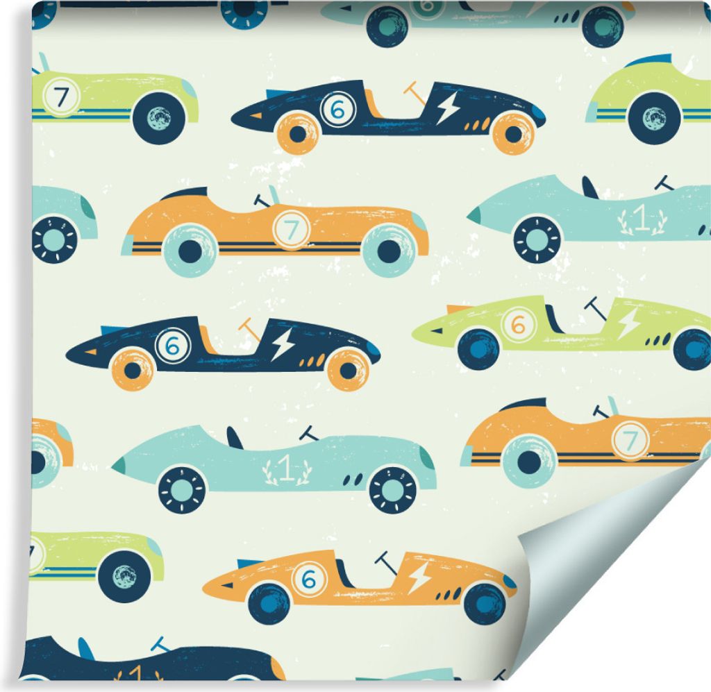 10m VLIES TAPETE Rolle Kinderzimmer Vintage Sportwagen Rennen Autos XXL