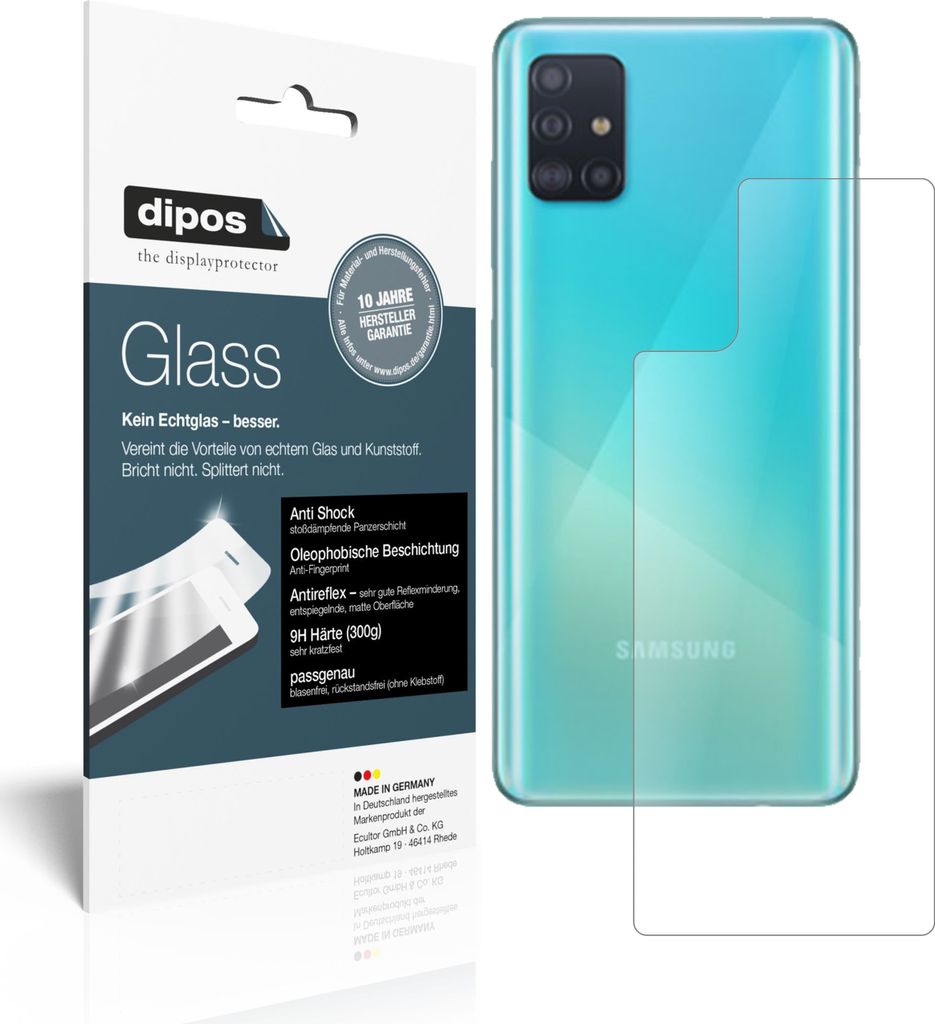 1x Schutzfolie für Samsung Galaxy A51 5G Rückseite matt - Anti-Shock 9H Folie dipos Glass Kunststoffglas