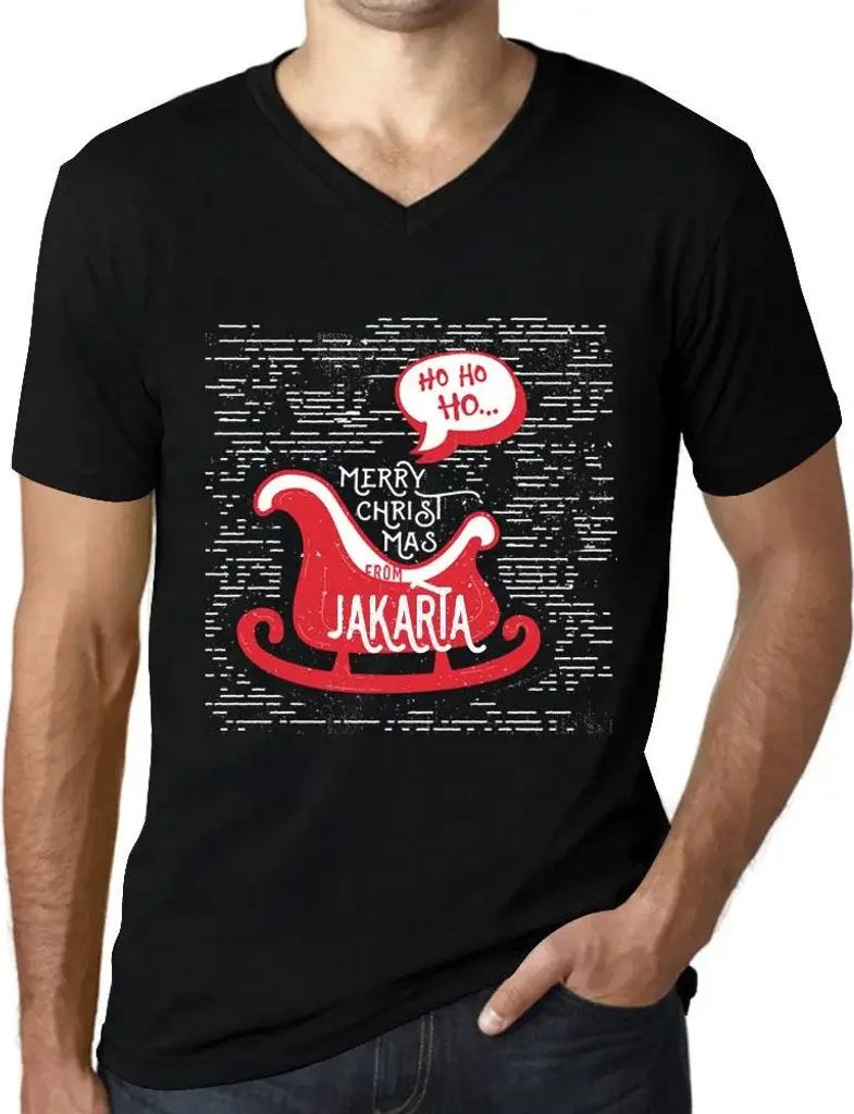 Herren Grafik T-Shirt V-Ausschnitt Ho ho ho Frohe Weihnachten aus Jakarta – Ho Ho Ho Merry Christmas From Jakarta – Öko-Verantwortlich Vintage