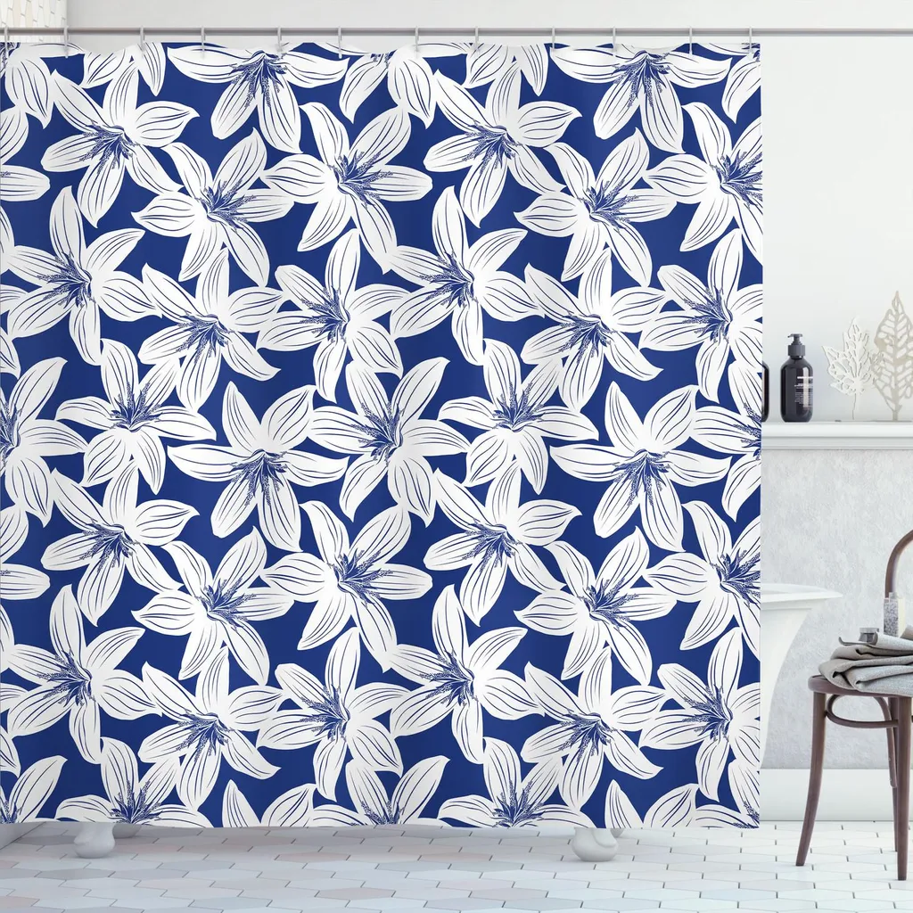 Tenda Doccia Design Tropicale ABAKUHAUS 175x220 cm Premium Blu Navy