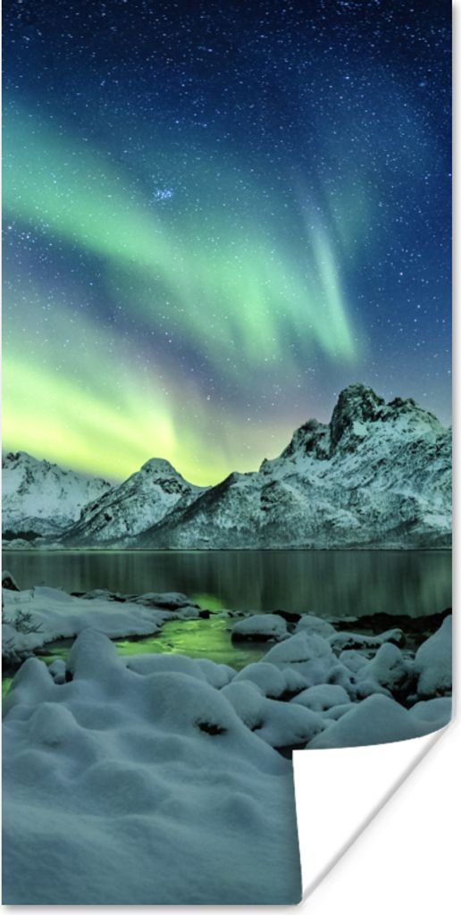 MuchoWow Poster Meer - Eis - Nordlicht - Winter - Natur 40x80 cm - Dekoration
